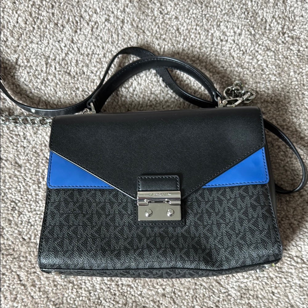 Michael Kors Black and Blue Crossbody Bag with Silver Accents - Picture 1 of 5